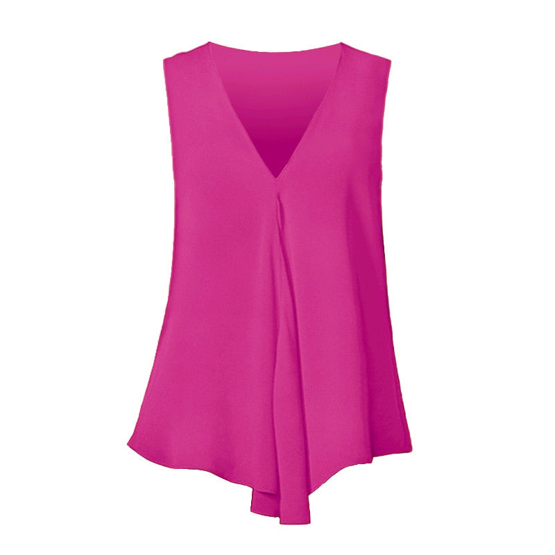Women's Chiffon Blouses Ladies Tops Sleeveless V Neck Shirt Blusas Femininas Plus Size S-6XL Female Solid Color Clothing