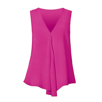 Women's Chiffon Blouses Ladies Tops Sleeveless V Neck Shirt Blusas Femininas Plus Size S-6XL Female Solid Color Clothing