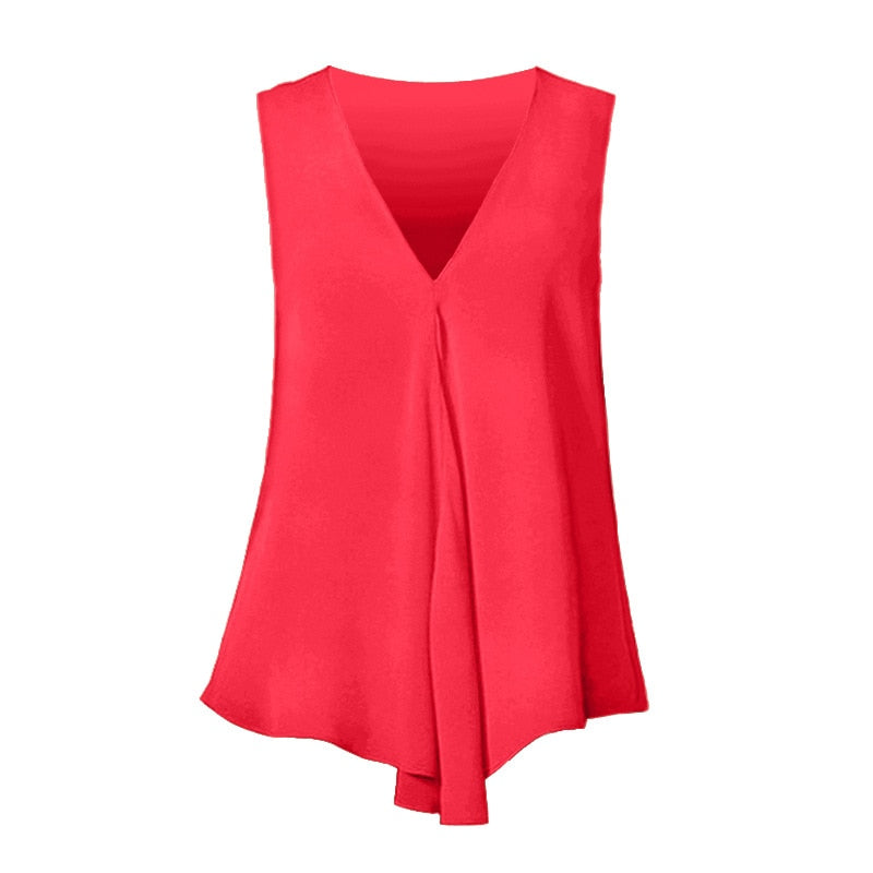 Women's Chiffon Blouses Ladies Tops Sleeveless V Neck Shirt Blusas Femininas Plus Size S-6XL Female Solid Color Clothing