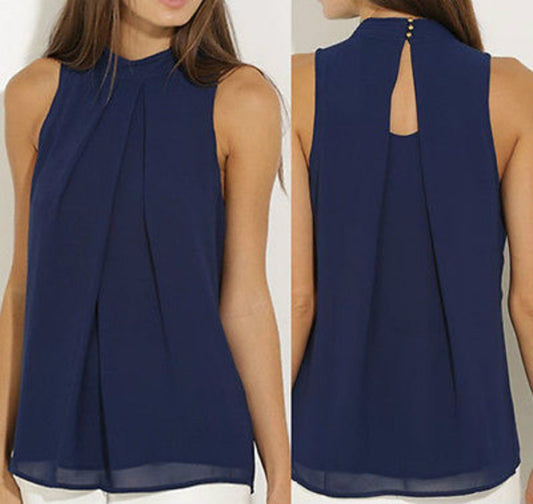 Women 's Chiffon Blouses  Summer Top Sleeveless Shirt Casual Tops  blusas mujer de moda 2019