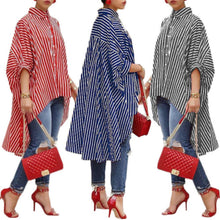 Load image into Gallery viewer, Women&#39;s Loose Long Sleeve Striped Shirt Casual Blouse Shirt Lantern Sleeve Light Coat Girl O-Neck Batwing Sleeve Dress
