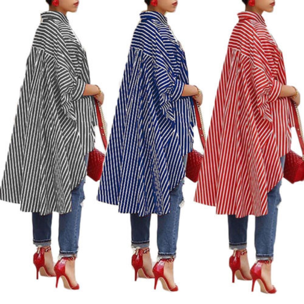 Women's Loose Long Sleeve Striped Shirt Casual Blouse Shirt Lantern Sleeve Light Coat Girl O-Neck Batwing Sleeve Dress