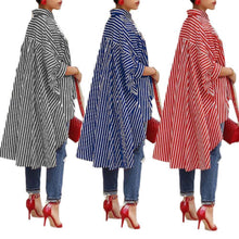 将图片加载到图库查看器，Women&#39;s Loose Long Sleeve Striped Shirt Casual Blouse Shirt Lantern Sleeve Light Coat Girl O-Neck Batwing Sleeve Dress
