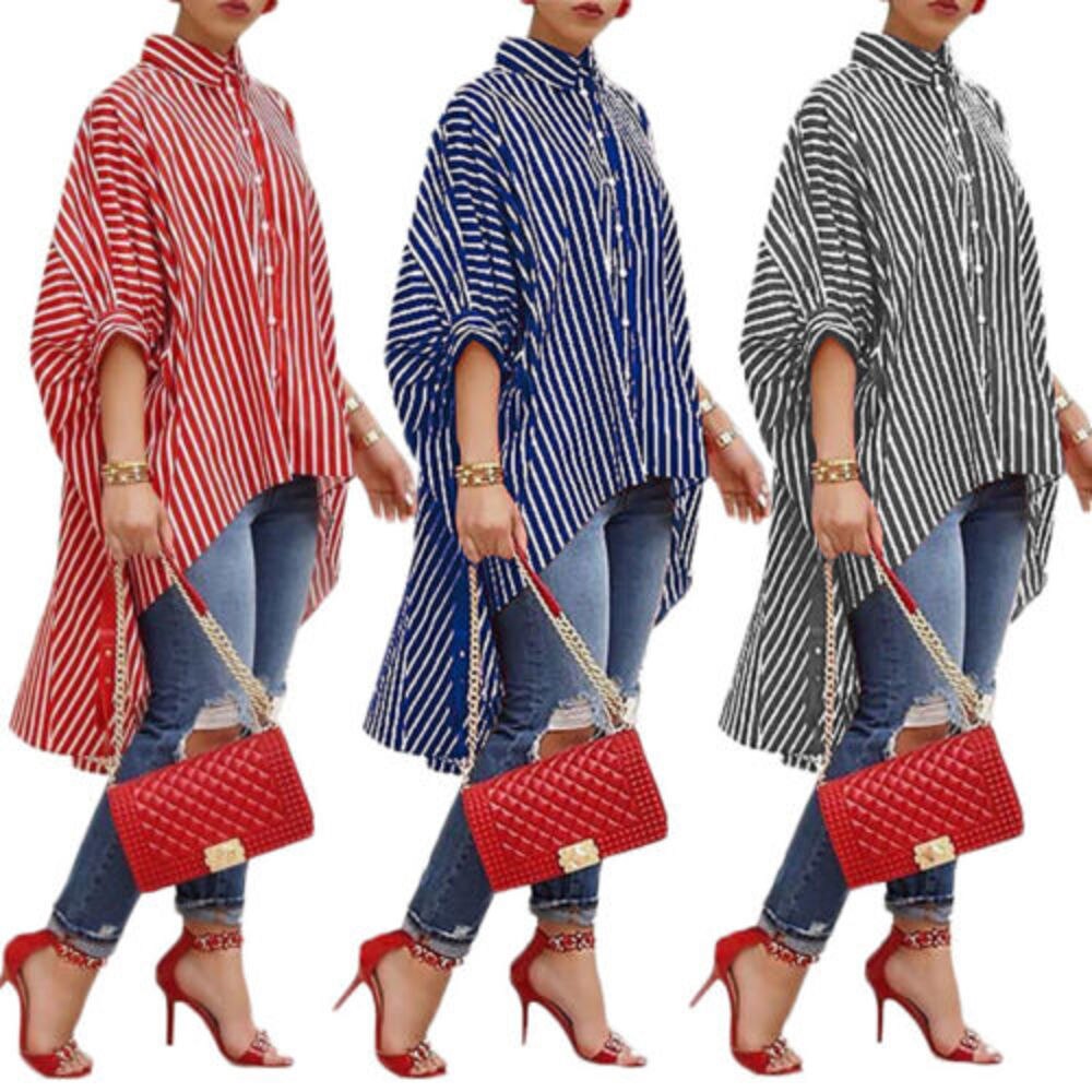 Women's Loose Long Sleeve Striped Shirt Casual Blouse Shirt Lantern Sleeve Light Coat Girl O-Neck Batwing Sleeve Dress