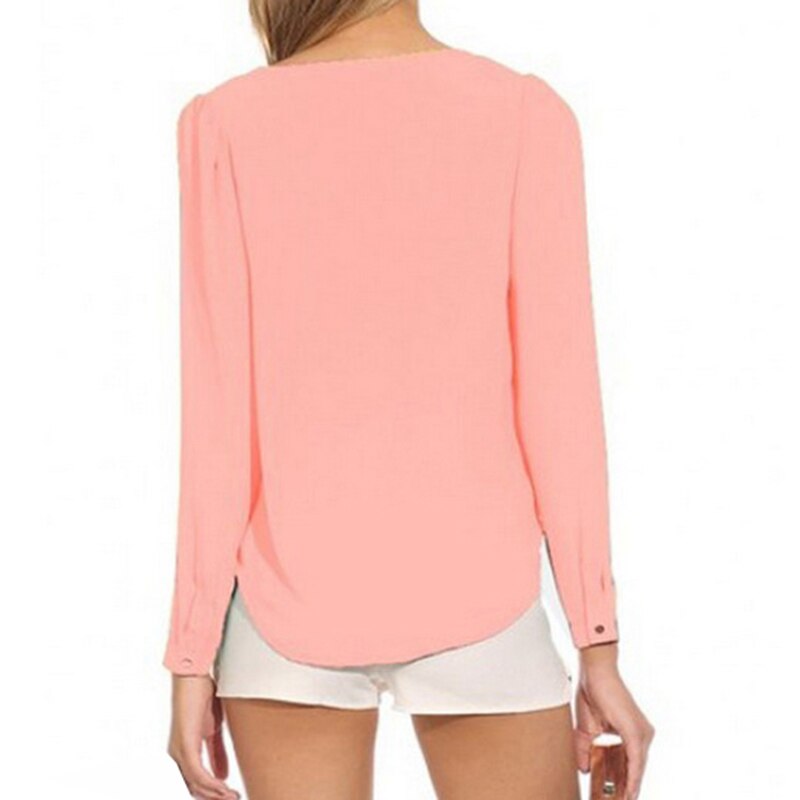 Fashion Women Spring Autumn Zipper Chiffon Blouse V Neck Long Sleeve Tops Ladies Casual Solid Shirts Plus Size S 2XL