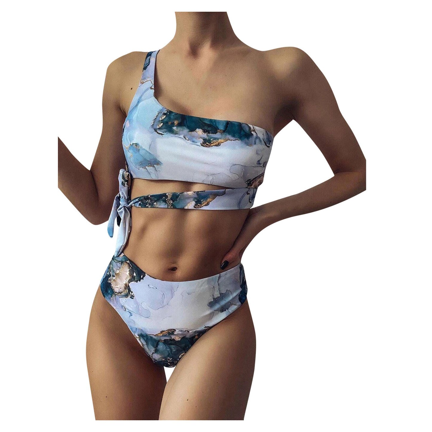 Fashion Women Striped Push Up Lace Swimwear High Cut Hight Waist Halter Mori Girl Bikini Set Two Pieces Swimsuit