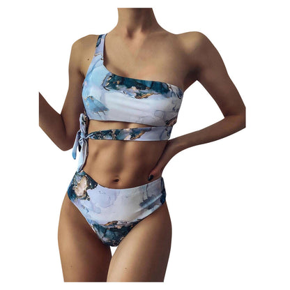 Fashion Women Striped Push Up Lace Swimwear High Cut Hight Waist Halter Mori Girl Bikini Set Two Pieces Swimsuit