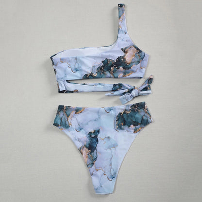 Fashion Women Striped Push Up Lace Swimwear High Cut Hight Waist Halter Mori Girl Bikini Set Two Pieces Swimsuit