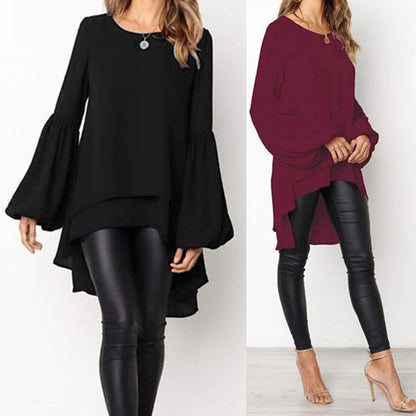 Women's Asymmetrical Blouse 2020 ZANZEA Elegant Puff Sleeve Tops Layered Blusas Female Solid Blusas Plus Size Tunic Tops