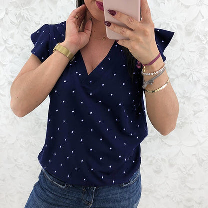 Women's Blouse Polka Dot Printed V Neck Ruffles Sleeve Summer Shirt Tops Blouse Women blusas mujer de moda 2019