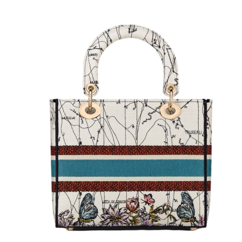 Fashion Women's Letter Embroided Pattern Splices Metal Accessories Shoulder Crossbody Bags Female Top Handle Bag Handbag Purses
