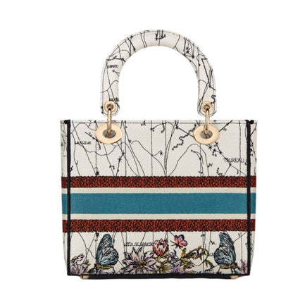 Fashion Women's Letter Embroided Pattern Splices Metal Accessories Shoulder Crossbody Bags Female Top Handle Bag Handbag Purses
