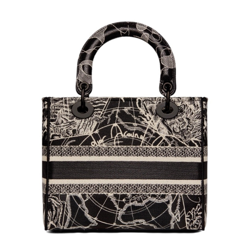 Fashion Women's Letter Embroided Pattern Splices Metal Accessories Shoulder Crossbody Bags Female Top Handle Bag Handbag Purses