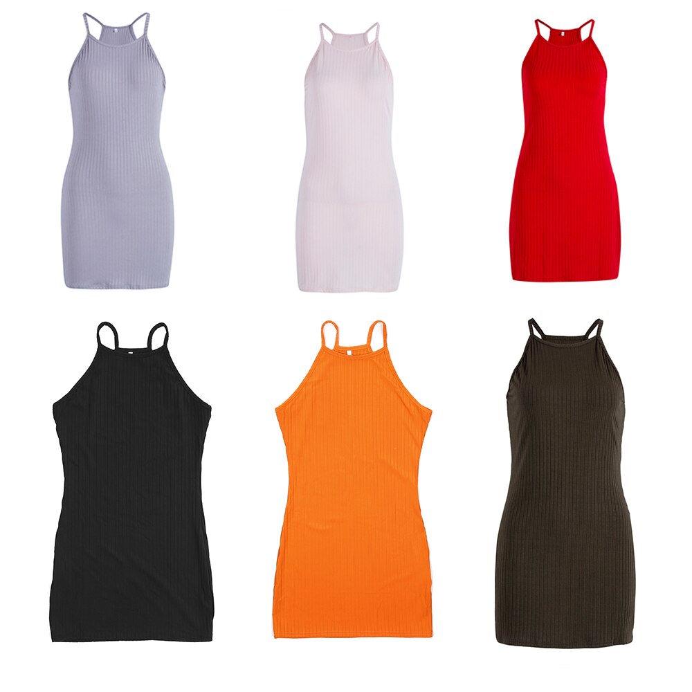 Fashion Women's Sexy Summer Sleeveless Sleeveless Halter Slim Mini Short Knitted Sundress Girl Summer Dress Solid Halter Dress