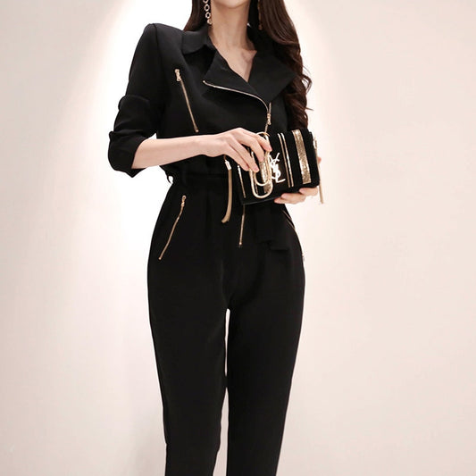 Women's Casual Comfortable Jumpsuit Vintage work style temperament wild trend high quality Nlack Romper