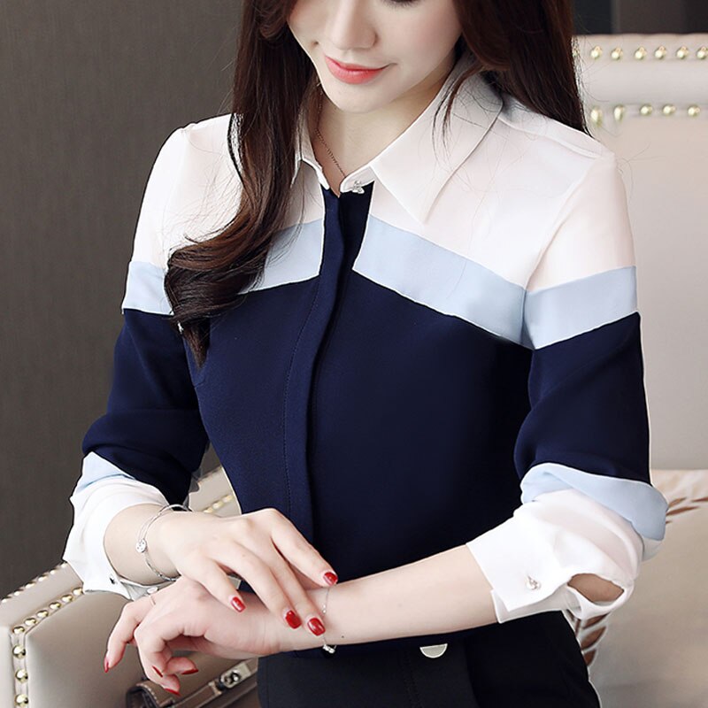 Women's Chiffon blouse shirts women tops long sleeve ladies tops button spliced office lady 5302 50