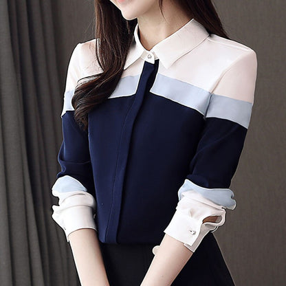 Women's Chiffon blouse shirts women tops long sleeve ladies tops button spliced office lady 5302 50