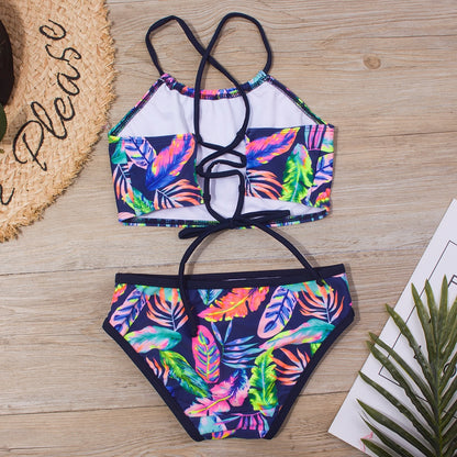 Feather Print Kids Girls Bikini Set 2021 New Bandage Children Swimsuit Summer Baby Two Piece Swimwear Biquini Infantil A298