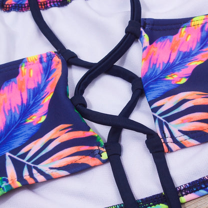 Feather Print Kids Girls Bikini Set 2021 New Bandage Children Swimsuit Summer Baby Two Piece Swimwear Biquini Infantil A298