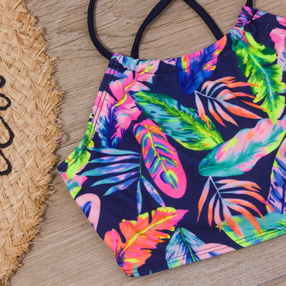 Feather Print Kids Girls Bikini Set 2021 New Bandage Children Swimsuit Summer Baby Two Piece Swimwear Biquini Infantil A298