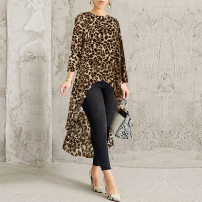 Feitong Women's Leopard Print Long Sleeve Blouse Clothes Plus Size Shirt Tops High Low Plus Blouse blusas mujer de moda 2019