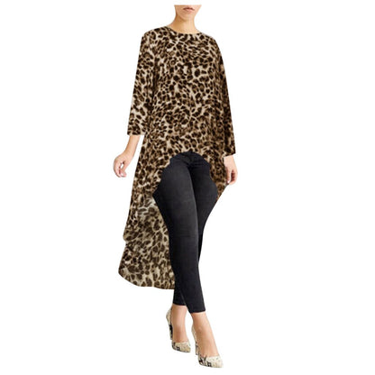 Feitong Women's Leopard Print Long Sleeve Blouse Clothes Plus Size Shirt Tops High Low Plus Blouse blusas mujer de moda 2019