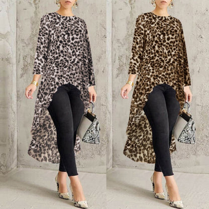 Feitong Women's Leopard Print Long Sleeve Blouse Clothes Plus Size Shirt Tops High Low Plus Blouse blusas mujer de moda 2019