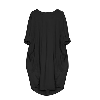 Feitong Plus Size Boho Womens Dress Ladies Casual Pocket Loose Dress Crew Neck Mini Tops Dress female vestidos verano 2020 New