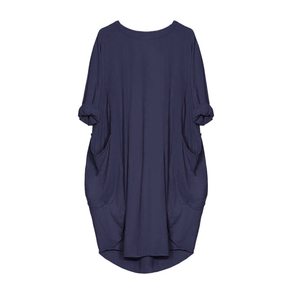 Feitong Plus Size Boho Womens Dress Ladies Casual Pocket Loose Dress Crew Neck Mini Tops Dress female vestidos verano 2020 New