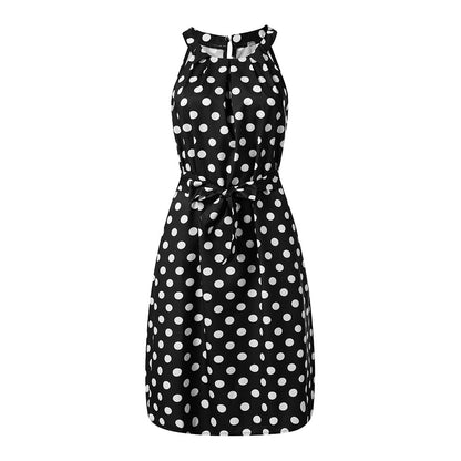 Feitong Women Halter Dress Summer Fashion Polka Dot Knee-Length Dress Sleeveless Dresses Off Shoulder Casual Loose Dress 2020