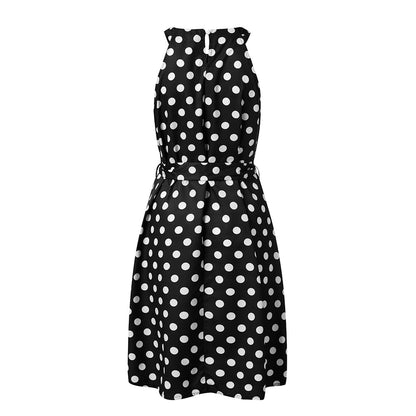 Feitong Women Halter Dress Summer Fashion Polka Dot Knee-Length Dress Sleeveless Dresses Off Shoulder Casual Loose Dress 2020