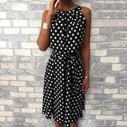 Feitong Women Halter Dress Summer Fashion Polka Dot Knee-Length Dress Sleeveless Dresses Off Shoulder Casual Loose Dress 2020