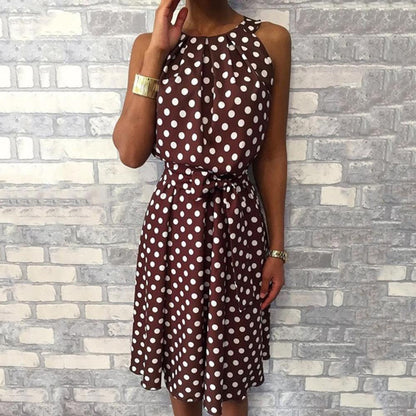 Feitong Women Halter Dress Summer Fashion Polka Dot Knee-Length Dress Sleeveless Dresses Off Shoulder Casual Loose Dress 2020