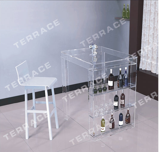 Acrylic Pub Mini Bar Table With Storage Wine Bottle Rack-Perfect for Small Living Room (Flat packed)