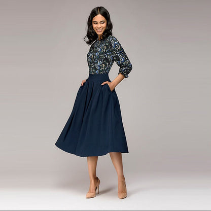 Floral Print Patchwork Dresses Women Spring Casual Loose 3/4 Butterfly Sleeve Dress Slim Elegant Breathable Dresses 2019 Fashion