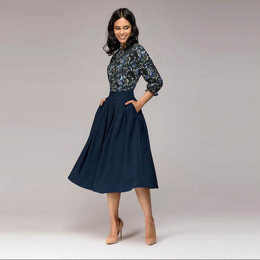 Floral Print Patchwork Dresses Women Spring Casual Loose 3/4 Butterfly Sleeve Dress Slim Elegant Breathable Dresses 2019 Fashion