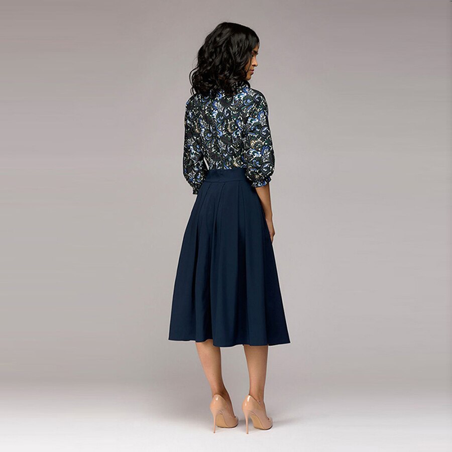 Floral Print Patchwork Dresses Women Spring Casual Loose 3/4 Butterfly Sleeve Dress Slim Elegant Breathable Dresses 2019 Fashion