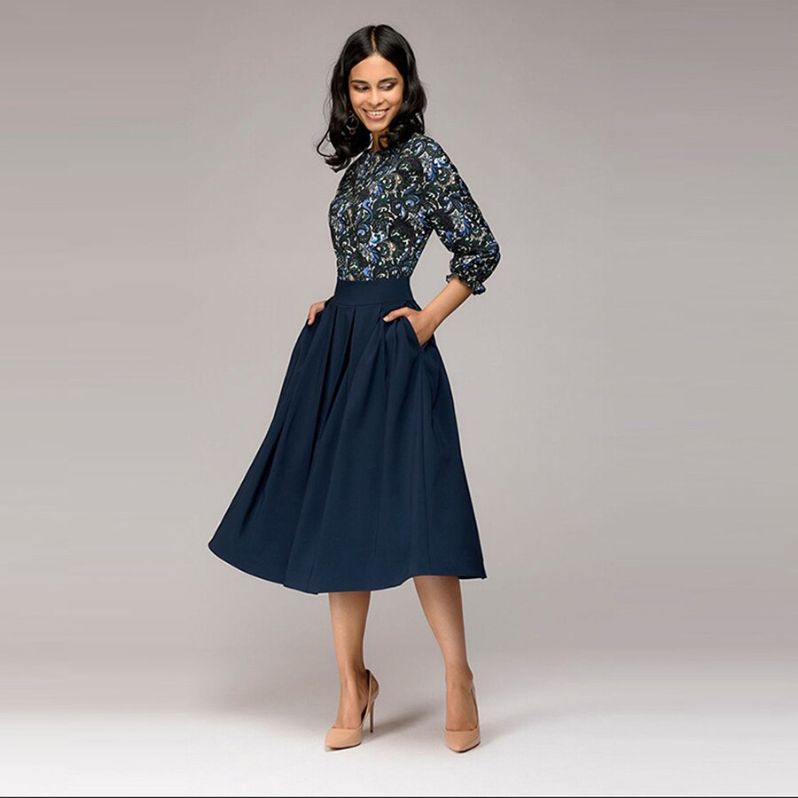 Floral Print Patchwork Dresses Women Spring Casual Loose 3/4 Butterfly Sleeve Dress Slim Elegant Breathable Dresses 2019 Fashion