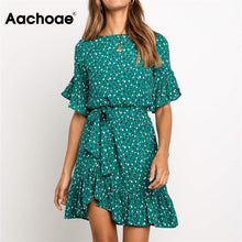 Load image into Gallery viewer, Floral Print Summer Dress Women Boho Ruffles Beach Dress O Neck Short Sleeve Mini Dress Ladies Sundresses Robe Femme
