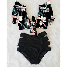 将图片加载到图库查看器，Floral Ruffled Hem Bikini Set Women Flora V-Neck High-Waisted Two Piece Swimsuit 2021 Girl Beach Bathing Suit Swimwear Biquinis
