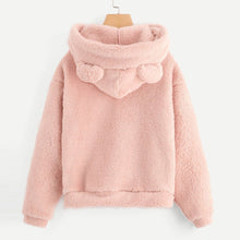 將圖片載入圖庫檢視器 Fluffy hoodies Women kawaii Sweatshirt cute bear ear cap Autumn Winter Warm pullover Long Sleeve outwear Fleece coat moletom new
