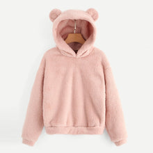 將圖片載入圖庫檢視器 Fluffy hoodies Women kawaii Sweatshirt cute bear ear cap Autumn Winter Warm pullover Long Sleeve outwear Fleece coat moletom new
