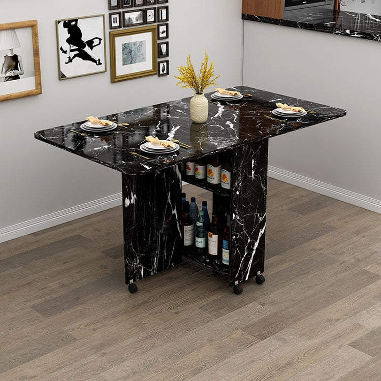 Folding Dining Table Simple Multifunctional Dining Small Table Small Apartment Rectangular Removable Retractable Marble Texture