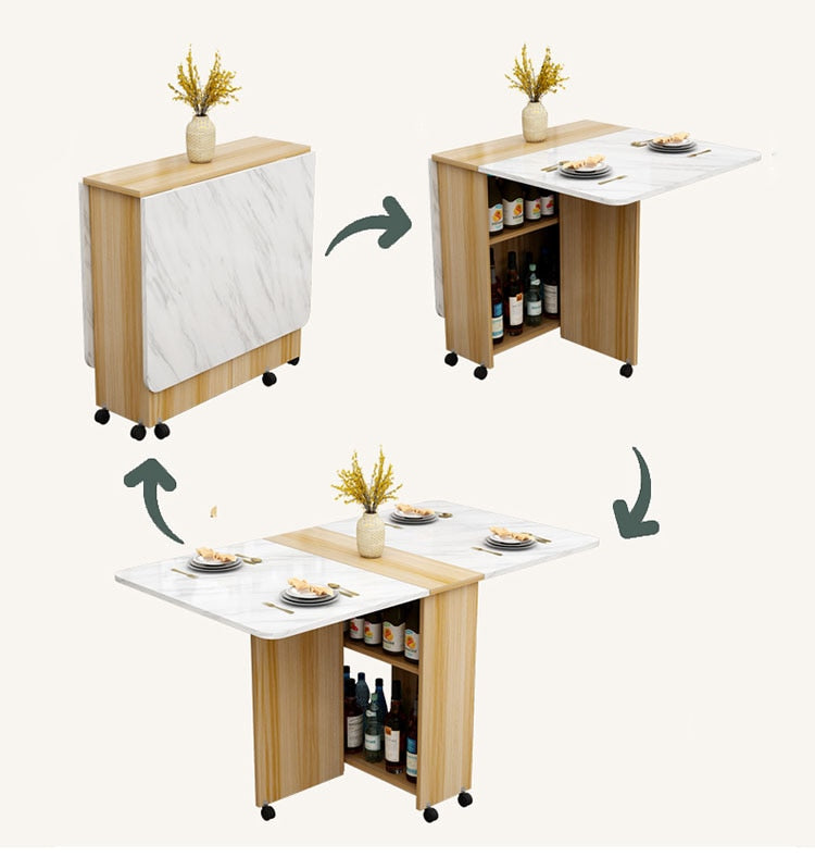 Folding Dining Table Simple Multifunctional Dining Small Table Small Apartment Rectangular Removable Retractable Marble Texture