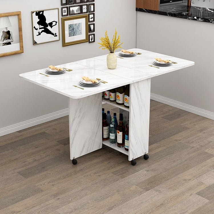 Folding Dining Table Simple Multifunctional Dining Small Table Small Apartment Rectangular Removable Retractable Marble Texture