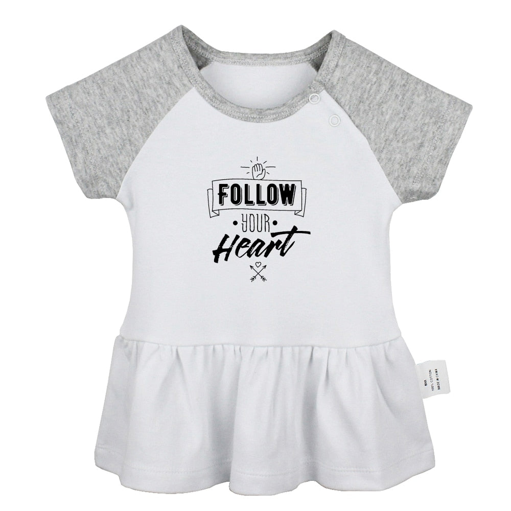 Follow Your Heart Inspirational Romantic Quote Design Newborn Baby Girls Dresses Toddler Infant Cotton Clothes