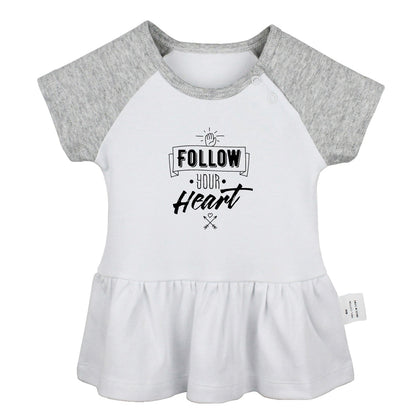 Follow Your Heart Inspirational Romantic Quote Design Newborn Baby Girls Dresses Toddler Infant Cotton Clothes