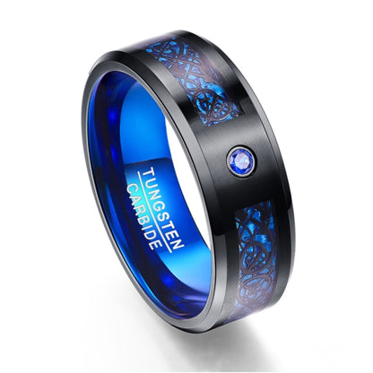 Men's Carbon Fiber Scrub Blue Zircon Men Rings 100% Tungsten Carbide Anillos para hombres Black Dragon