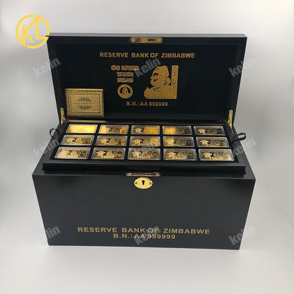 Free Fedex IE Shipping Zimbabwe Gold plated Metal Bar wooden box set with nice gold bar certificates Gold coin for VIP Gifts