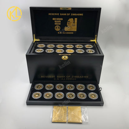 Free Fedex IE Shipping Zimbabwe Gold plated Metal Bar wooden box set with nice gold bar certificates Gold coin for VIP Gifts
